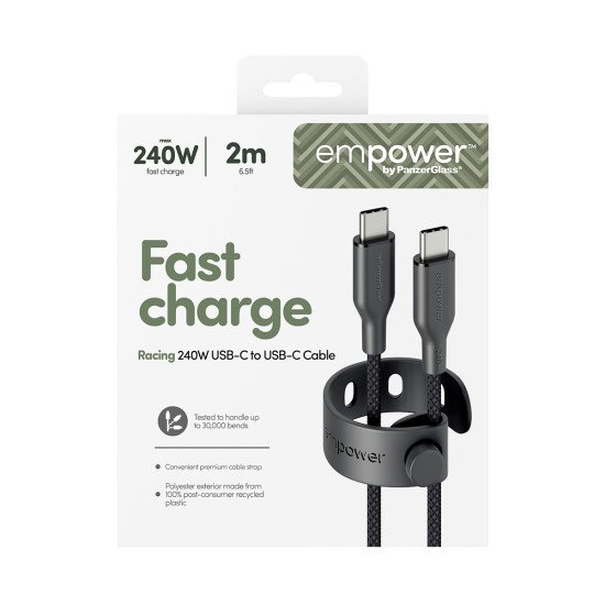 PanzerGlass empower by ® Racing 240W USB-C to USB-C Cable | USB 2.0 | 2M | Space Black câble USB Noir