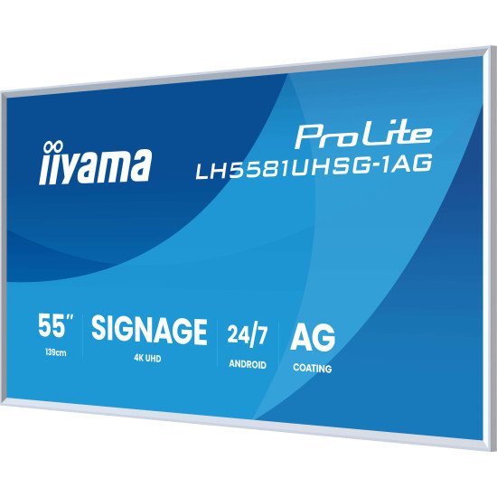iiyama LH5581UHSG-1AG Écran d'affichage dynamique Écran plat interactif 138,7 cm (54.6") Wifi 500 cd/m² 4K Ultra HD Blanc Intégré dans le processeur Android 10 24/7 iiyama LH5581UHSG-1AG Écran d'affichage dynamique Écran plat interactif 138,7 cm (54.6") Wifi 500 cd/m² 4K Ultra HD Blanc Intégré dans le processeur Android 10 24/7