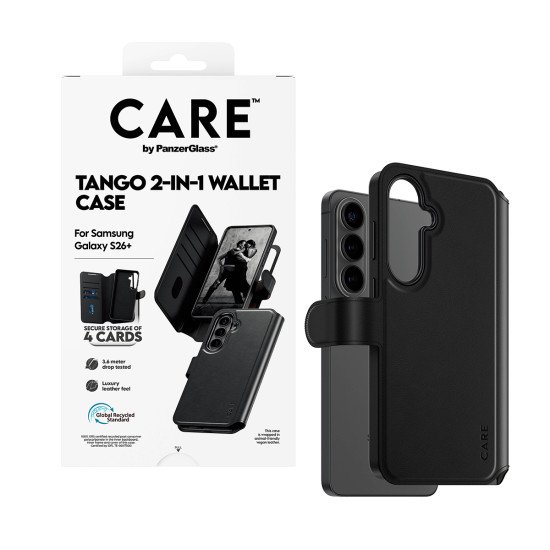 PanzerGlass CARE™ by ® Tango 2-in-1 Wallet Case w. Qi Samsung Galaxy S26+ coque de protection pour téléphones portables Housse Transparent