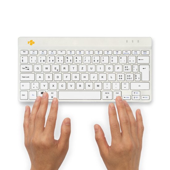 R-Go Tools Clavier ergonomique R-Go Compact Break, clavier compact avec logiciel de pause,QWERTZ (CH), Bluetooth, blanc
