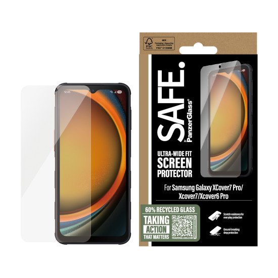 PanzerGlass SAFE. by ® Screen Protector Samsung Galaxy Xcover7 Pro | Xcover7 | Xcover6 Pro | Ultra-Wide Fit Protection d'écran transparent 1 pièce(s)
