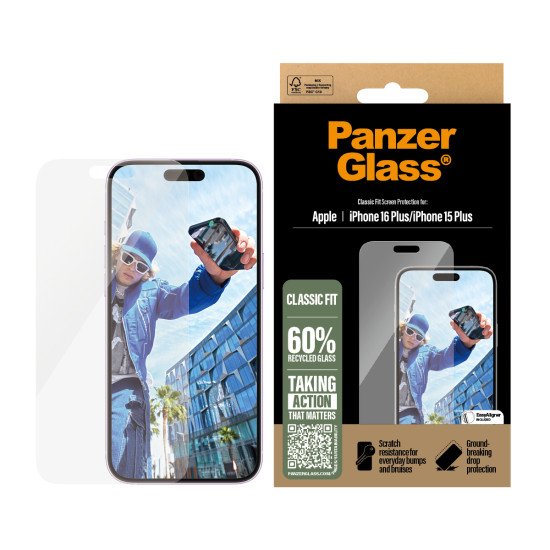 PanzerGlass ® Screen Protector iPhone 16 Plus | 15 Plus | Classic Fit Protection d'écran transparent Apple 1 pièce(s)