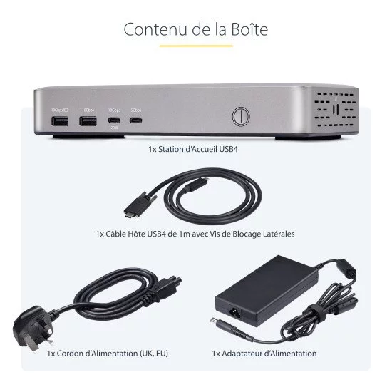 StarTech.com Station d'Accueil USB4, USB-C 40Gbps, Double Vidéo HDMI, Jusqu'à 2x 4K 60Hz 4:4:4 (RGB) ou 2x 4K 120Hz 4:2:2, Dock Multi-Moniteur, 6x USB, 2.5GbE, 100W PD StarTech.com Station d'Accueil USB4, USB-C 40Gbps, Double Vidéo HDMI, Jusqu'à 2x 4K 60Hz 4:4:4 (RGB) ou 2x 4K 120Hz 4:2:2, Dock Multi-Moniteur, 6x USB, 2.5GbE, 100W PD
