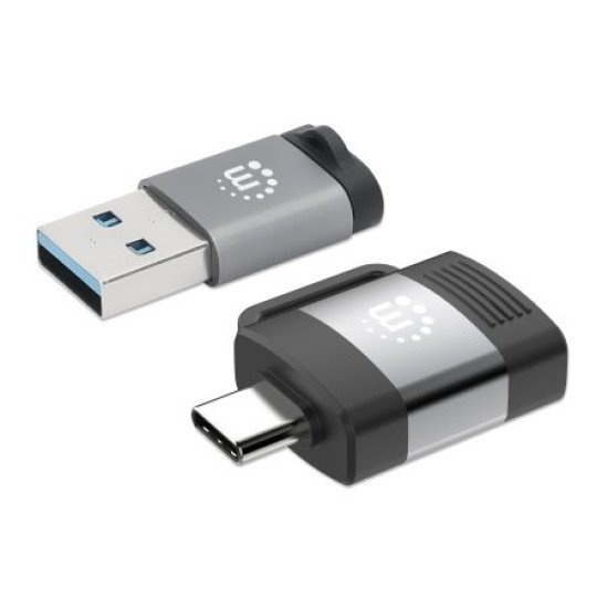 Manhattan Kit 2 pièces : adaptateurs USB-C vers USB-A et USB-A vers USB-C, conversions mâle/femelle, 5 Gbit/s (USB 3.2 Gen 1 / USB 3.0), noir/argent, garantie à vie