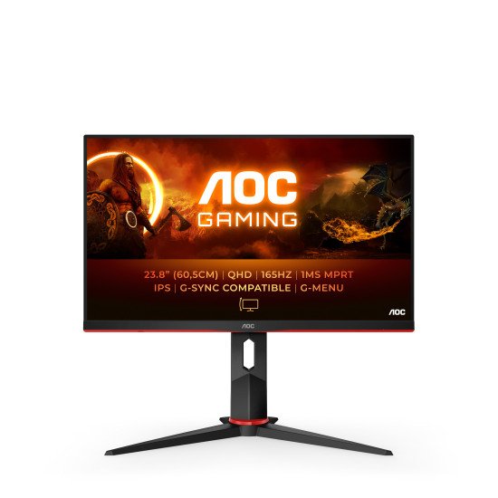 AOC G2 Q24G2A/BK écran PC 60,5 cm (23.8") 2560 x 1440 pixels Noir, Rouge