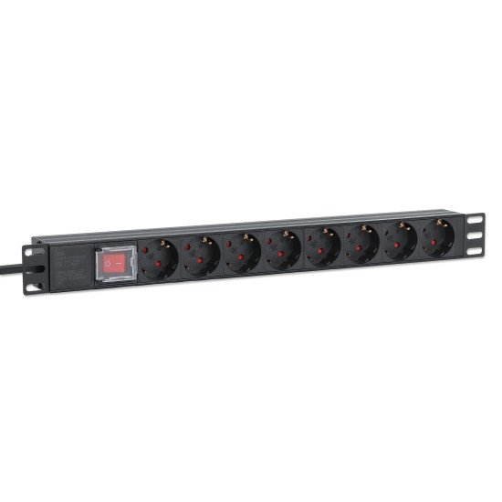 Intellinet Unité de distribution d'alimentation (PDU) 19" 1U à 8 prises EU, avec interrupteur marche/arrêt, montage horizontal, 16 A, prises EU CEE 7/3, câble d'alimentation 2 m, sortie, montage en rack, garantie trois ans