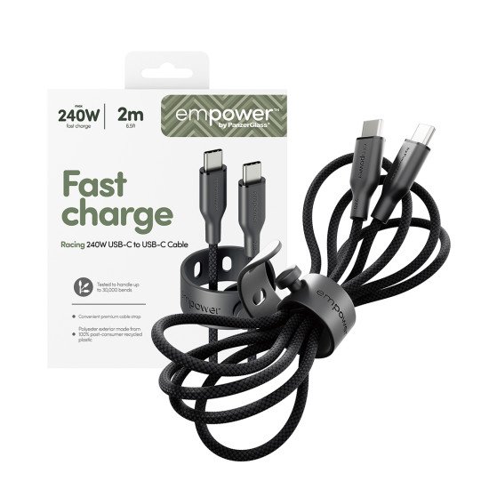 PanzerGlass empower by ® Racing 240W USB-C to USB-C Cable | USB 2.0 | 2M | Space Black câble USB Noir