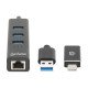Manhattan Dock/hub combo USB-C & USB-A, 4 ports : Ethernet + 3x USB-A, 5 Gbit/s (USB 3.0), Alimenté par USB (aucune alimentation externe requise)