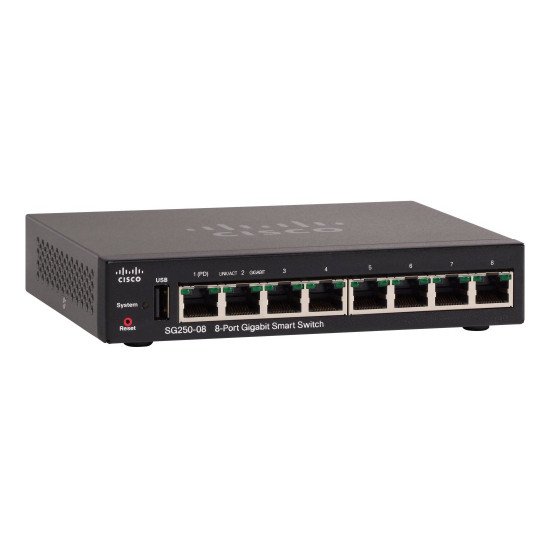 Cisco SG250-08 Switch réseau Géré L2/L3 Gigabit Ethernet Noir Cisco SG250-08 Switch réseau Géré L2/L3 Gigabit Ethernet Noir