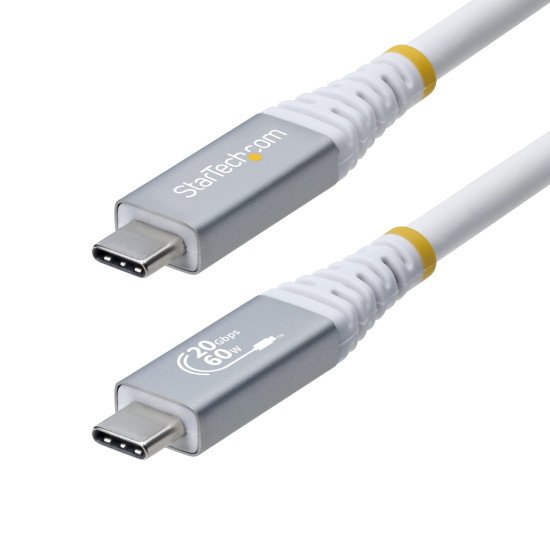 StarTech.com Câble USB4 de 3 m, 20 Gbit/s, Câble USB-C Certifié USB-IF, 60 W PD, 4K 120 Hz DP 1.4, Gaine en TPE, Cordon USB-C Blanc