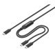 Manhattan Câble de charge USB-C vers USB-C double, répartiteur intelligent, 100 W, 2 m, charge deux appareils depuis un port USB-C PD, gaine tressée, noir, garantie 3 ans