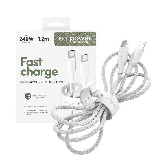 PanzerGlass empower by ® Racing 240W USB-C to USB-C Cable | USB 2.0 | 1.2M | Silver White câble USB Blanc