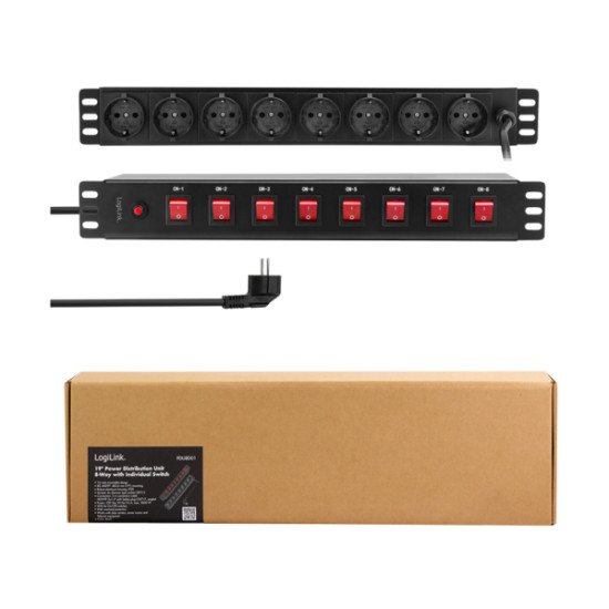 LogiLink PDU8D01 protection surtension Noir 8 sortie(s) CA 230 V 2 m