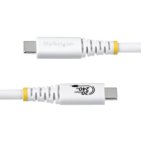 StarTech.com Câble USB 4 de 2 m, 20 Gbps, Câble USB-C Certifié USB-IF, PD EPR 240 W, DP 1.4 4K 120 Hz, Gaine TPE, Cordon USB-C Blanc