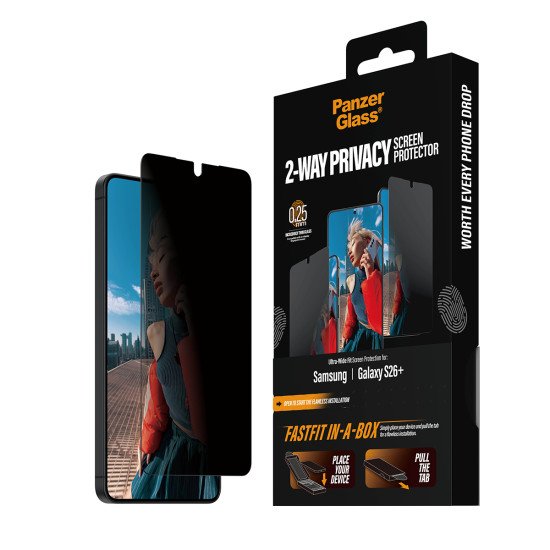 PanzerGlass ® 2-Way Privacy Screen Protector Samsung Galaxy S26+ | Ultra-Wide Fit w. Fastfit in-a-box Protection d'écran transparent 1 pièce(s)