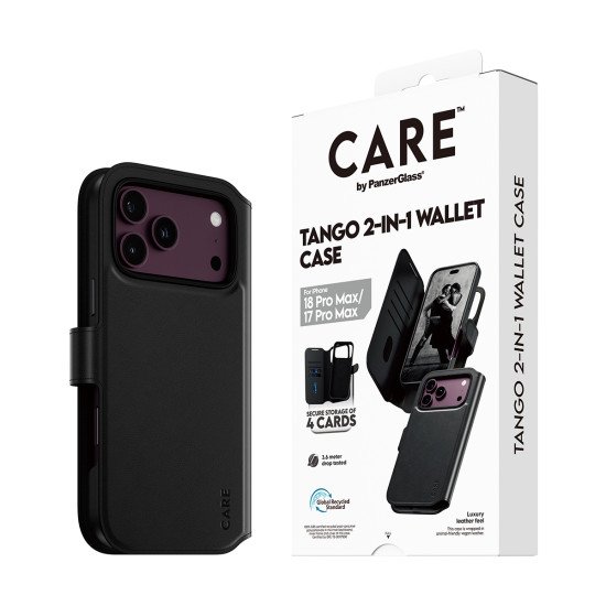 PanzerGlass CARE™ by ® Tango 2-in-1 Wallet Case Black w. MagSafe iPhone 2026 Pro Max | 17 Pro Max coque de protection pour téléphones portables Housse Transparent
