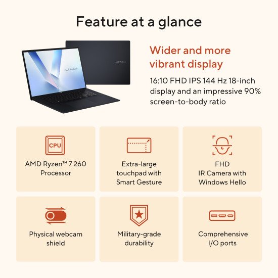 ASUS Vivobook 18 M1807HA-S8022W Copilot+ PC AMD Ryzen™ 7 260 Ordinateur portable 46,7 cm (18.4") WUXGA 32 Go DDR5-SDRAM 1 To SSD Wi-Fi 6 (802.11ax) Windows 11 Home Belge Argent ASUS Vivobook 18 M1807HA-S8022W Copilot+ PC AMD Ryzen™ 7 260 Ordinateur portable 46,7 cm (18.4") WUXGA 32 Go DDR5-SDRAM 1 To SSD Wi-Fi 6 (802.11ax) Windows 11 Home Belge Argent