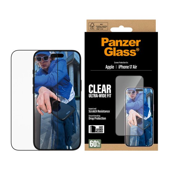 PanzerGlass ® Screen Protector iPhone 17 Air | Ultra-Wide Fit w. EasyAligner Protection d'écran transparent Apple 1 pièce(s) PanzerGlass ® Screen Protector iPhone 17 Air | Ultra-Wide Fit w. EasyAligner Protection d'écran transparent Apple 1 pièce(s)