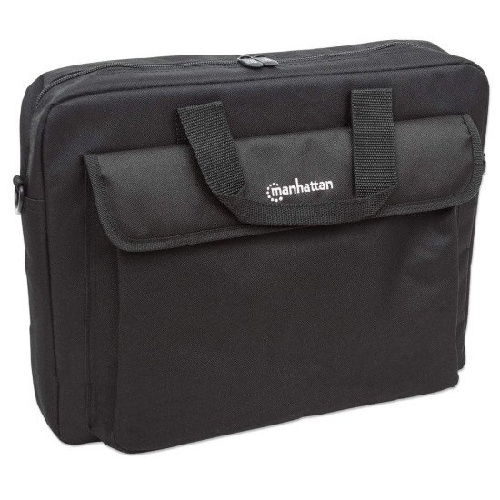 Manhattan Sacoche London pour PC portable 15,6", chargement par le haut, noir, ÉCONOMIQUE, poche accessoires, bandoulière amovible, alternative à Targus TAR300, garantie 3 ans