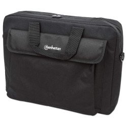 Manhattan Sacoche London pour PC portable 15,6", chargement par le haut, noir, ÉCONOMIQUE, poche accessoires, bandoulière amovible, alternative à Targus TAR300, garantie 3 ans