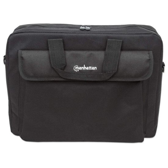 Manhattan Sacoche London pour PC portable 15,6", chargement par le haut, noir, ÉCONOMIQUE, poche accessoires, bandoulière amovible, alternative à Targus TAR300, garantie 3 ans