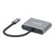 Manhattan Dock/hub USB-C, 4 ports : HDMI, USB-A, USB-C et VGA, avec Power Delivery (PD) 87 W - nécessite un chargeur USB-C externe (non inclus). Alimenté par USB (aucune alimentation externe requise) lorsque le PD n'est pas utilisé, aluminium