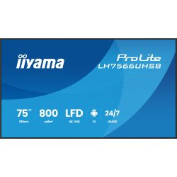 iiyama LH7566UHSB-B1AG Écran d'affichage dynamique Écran plat de signalisation numérique 190,5 cm (75") LCD Wifi 800 cd/m² 4K Ultra HD Noir Intégré dans le processeur Android 24/7