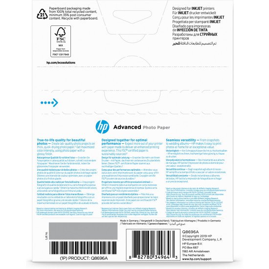 HP Papier photo Advanced brillant sans bordure - 25 feuilles/13 x 18 cm