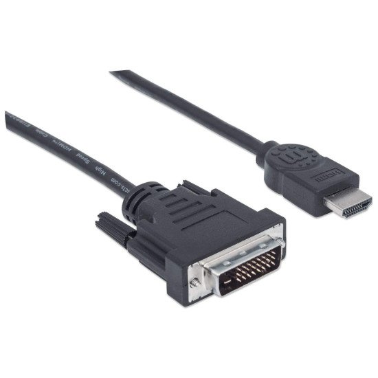 Manhattan Câble HDMI vers DVI-D 24+1, Dual Link, 1,8 m, mâle à mâle, compatible DVI-D, noir, garantie à vie, équivalent à HDMIDVIMM6
