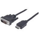 Manhattan Câble HDMI vers DVI-D 24+1, Dual Link, 1,8 m, mâle à mâle, compatible DVI-D, noir, garantie à vie, équivalent à HDMIDVIMM6