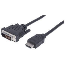 Manhattan Câble HDMI vers DVI-D 24+1, Dual Link, 1,8 m, mâle à mâle, compatible DVI-D, noir, garantie à vie, équivalent à HDMIDVIMM6