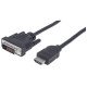 Manhattan Câble HDMI vers DVI-D 24+1, Dual Link, 1,8 m, mâle à mâle, compatible DVI-D, noir, garantie à vie, équivalent à HDMIDVIMM6