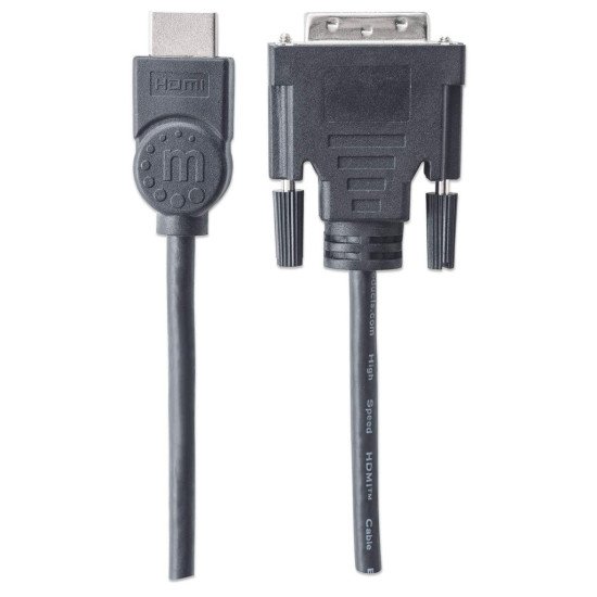 Manhattan Câble HDMI vers DVI-D 24+1, Dual Link, 1,8 m, mâle à mâle, compatible DVI-D, noir, garantie à vie, équivalent à HDMIDVIMM6