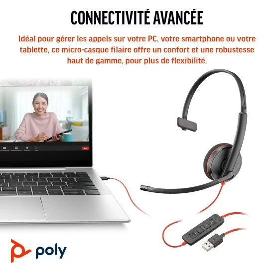 POLY Micro-casque Blackwire 3210 monaural USB-C + adaptateur USB-C/A POLY Micro-casque Blackwire 3210 monaural USB-C + adaptateur USB-C/A