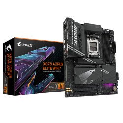 GIGABYTE Carte mère X870 A ELITE WIFI7 - Prend en charge les processeurs AMD Ryzen 9000, VRM 16+2+2 phases, jusqu'à 8000MHz DDR5 (OC), 4xPCIe 5.0 + 4xM.2, Wi-Fi 7, LAN 2.5GbE, USB 3.2 Gen 2x2 GIGABYTE Carte mère X870 A ELITE WIFI7 - Prend en charge les processeurs AMD Ryzen 9000, VRM 16+2+2 phases, jusqu'à 8000MHz DDR5 (OC), 4xPCIe 5.0 + 4xM.2, Wi-Fi 7, LAN 2.5GbE, USB 3.2 Gen 2x2