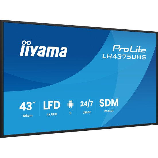 iiyama LH4375UHS-B2AG Écran d'affichage dynamique Écran plat de signalisation numérique 108 cm (42.5") LCD Wifi 500 cd/m² 4K Ultra HD Noir Intégré dans le processeur Android 11 24/7