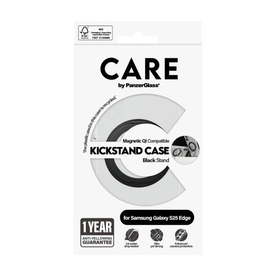 PanzerGlass CARE™ by ® Kickstand Case Transparent w. Qi Samsung S25 Edge coque de protection pour téléphones portables Housse