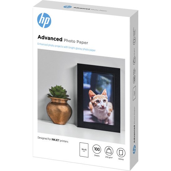 HP Papier photo à finition glacée Advanced, 250 g/m2, 10 x 15 cm (101 x 152 mm), 100 feuilles