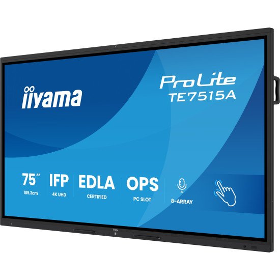 iiyama TE7515A-B2AG Écran d'affichage dynamique Écran plat interactif 190,5 cm (75") Wifi 550 cd/m² 4K Ultra HD Noir Écran tactile Intégré dans le processeur Android 24/7
