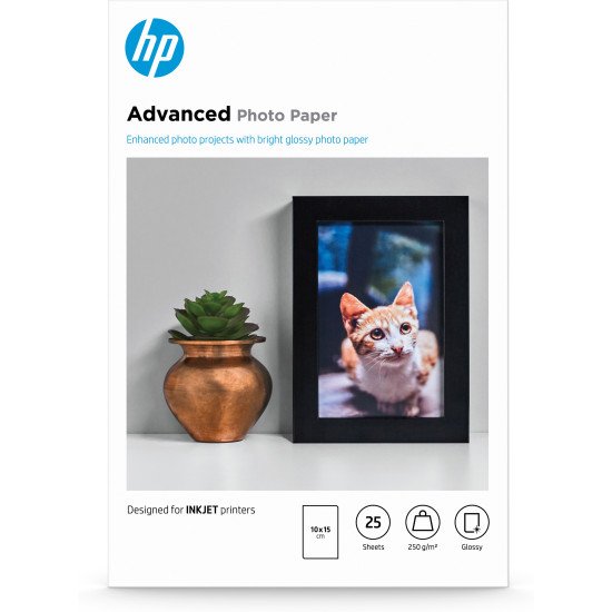 HP Papier photo à finition glacée Advanced, 250 g/m2, 10 x 15 cm (101 x 152 mm), 25 feuilles