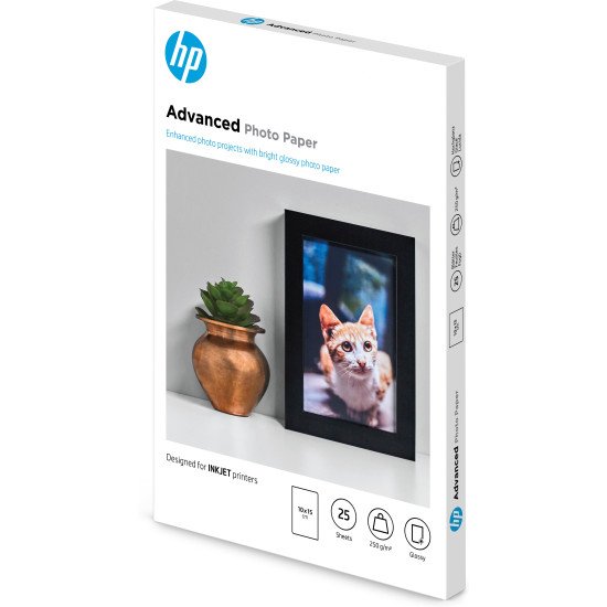 HP Papier photo à finition glacée Advanced, 250 g/m2, 10 x 15 cm (101 x 152 mm), 25 feuilles