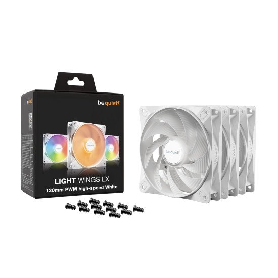 be quiet! Light Wings LX 120 mm PWM | Ventilateur PC ARGB high-speed White, Pack de 3