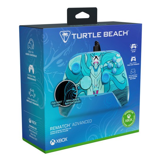 Turtle Beach Rematch Advanced Blue Kitsune Manette de jeu filaire - Licence Xbox Series XS, Xbox One et PC avec Phosphorescent, Boutons Programmables, Gâchettes, commandes audio et câble de 2.5 m