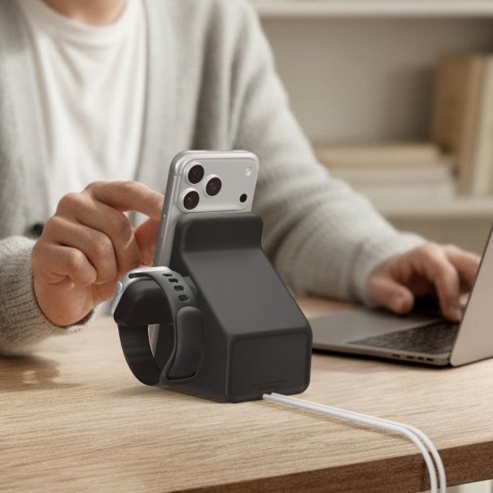 Spigen Magsafe Duo Charger Stand (Mag Fit) Smartphone, Smartwatch Noir USB Recharge sans fil Intérieure