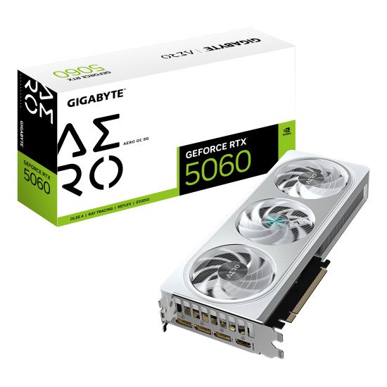 GIGABYTE GeForce RTX 5060 AERO OC 8G Carte Graphique - 8GB GDDR7, 128bit, PCI-E 5.0, 2595 MHz Fréquence du cœur, 3 x DisplayPort, 1 x HDMI, GV-N5060AERO OC-8GD GIGABYTE GeForce RTX 5060 AERO OC 8G Carte Graphique - 8GB GDDR7, 128bit, PCI-E 5.0, 2595 MHz Fréquence du cœur, 3 x DisplayPort, 1 x HDMI, GV-N5060AERO OC-8GD
