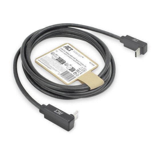 ACT Câble USB 3.0 10 Gbit/s 60 W USB Type-C (coudé vers le haut/bas) vers USB Type-C (coudé vers le haut/bas), 2 mètre