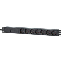 Intellinet Unité de distribution d'alimentation (PDU) 19" 1U à 7 prises EU, protection contre les surtensions (500 joules / 19 500 A), 16 A, montage horizontal, prises EU CEE 7/3, câble d'alimentation 3 m, sortie, montage en rack, garantie trois ans