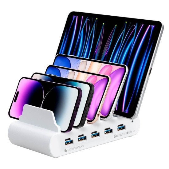 Compulocks 5 Ports USB Charging Dock Station Smartphone, Tablette Blanc Secteur Intérieure