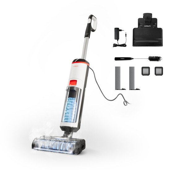 Polti RollySteam WD10 Aspirateur balai 3-en-1 Secteur Sec&humide HEPA Sans sac 0,8 L 750 W Noir, Blanc