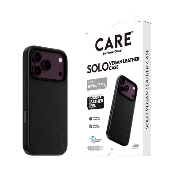 PanzerGlass CARE™ by ® Solo Vegan Leather Case Black w. MagSafe iPhone 2026 Pro | 17 Pro coque de protection pour téléphones portables Housse Noir